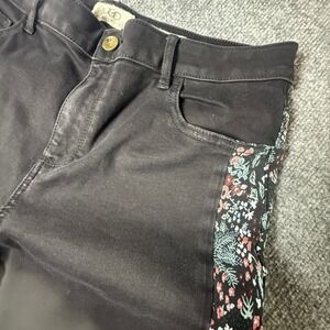 Logo Lori Goldstein straight Leg Black Jeans Floral Side Stripe Women's 12